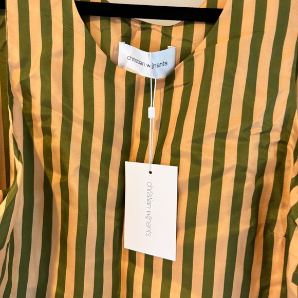 NWT Christian Wijnants Danai Peach Khaki Green Stripes Midi Dress | XL - Picture 4 of 10